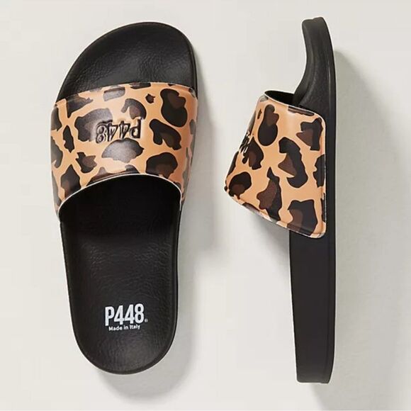 P448 Super Water Resistant Slide Sandal Women 37/6.5-7 Contoured Footbed Leopard - Picture 1 of 10